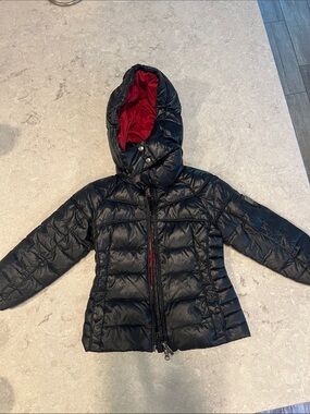 Kids Hooded Black Puffer Jacket with Red Lining